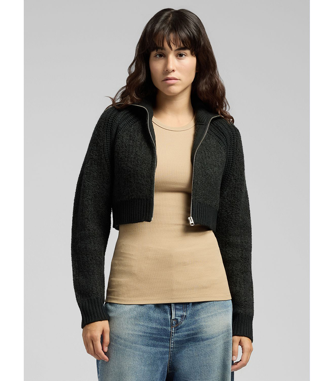 クロップドジップセーター